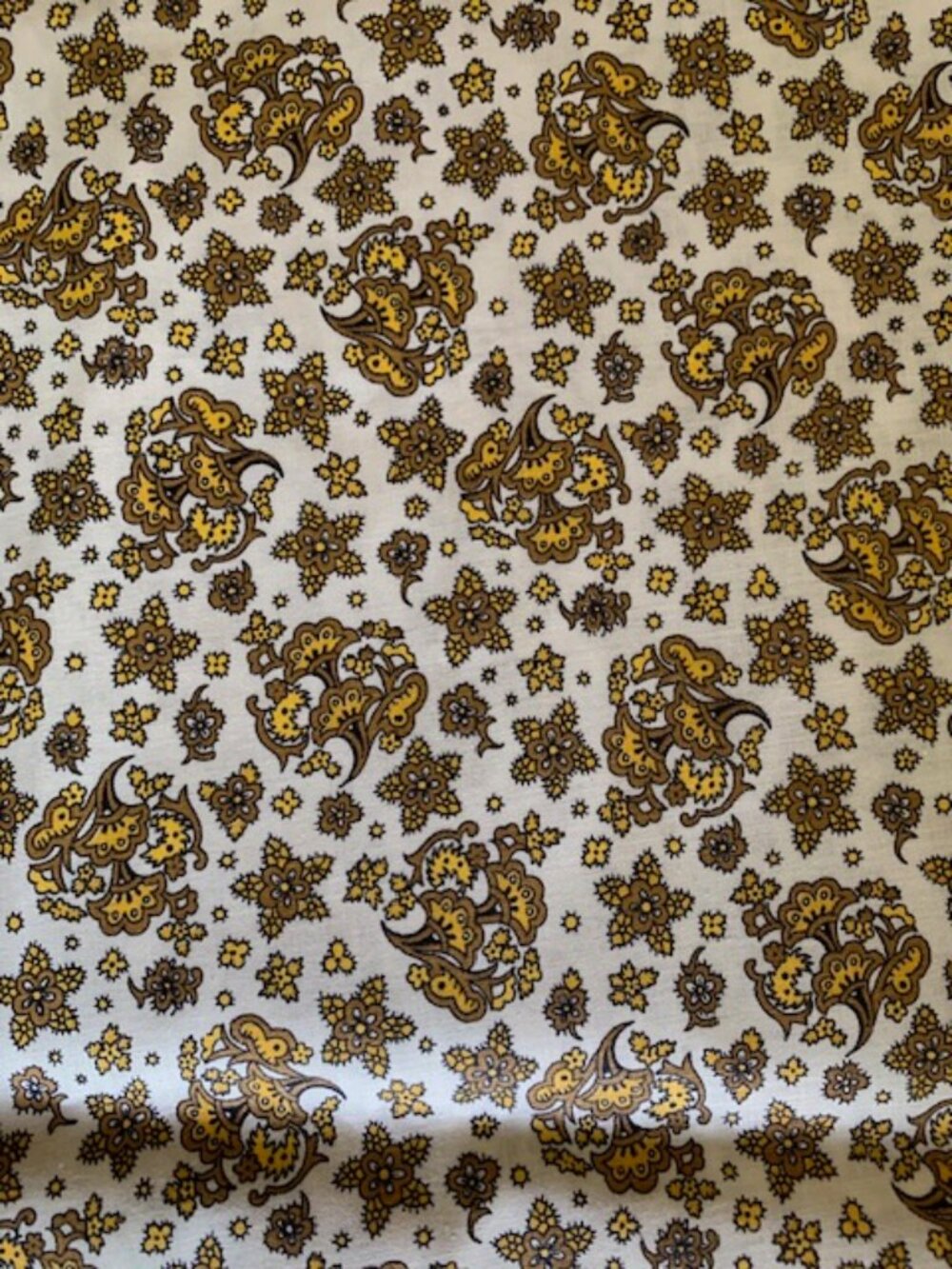 Vintage 60-70's mod floral & paisley pattern brown & mustard fabric 4 yards